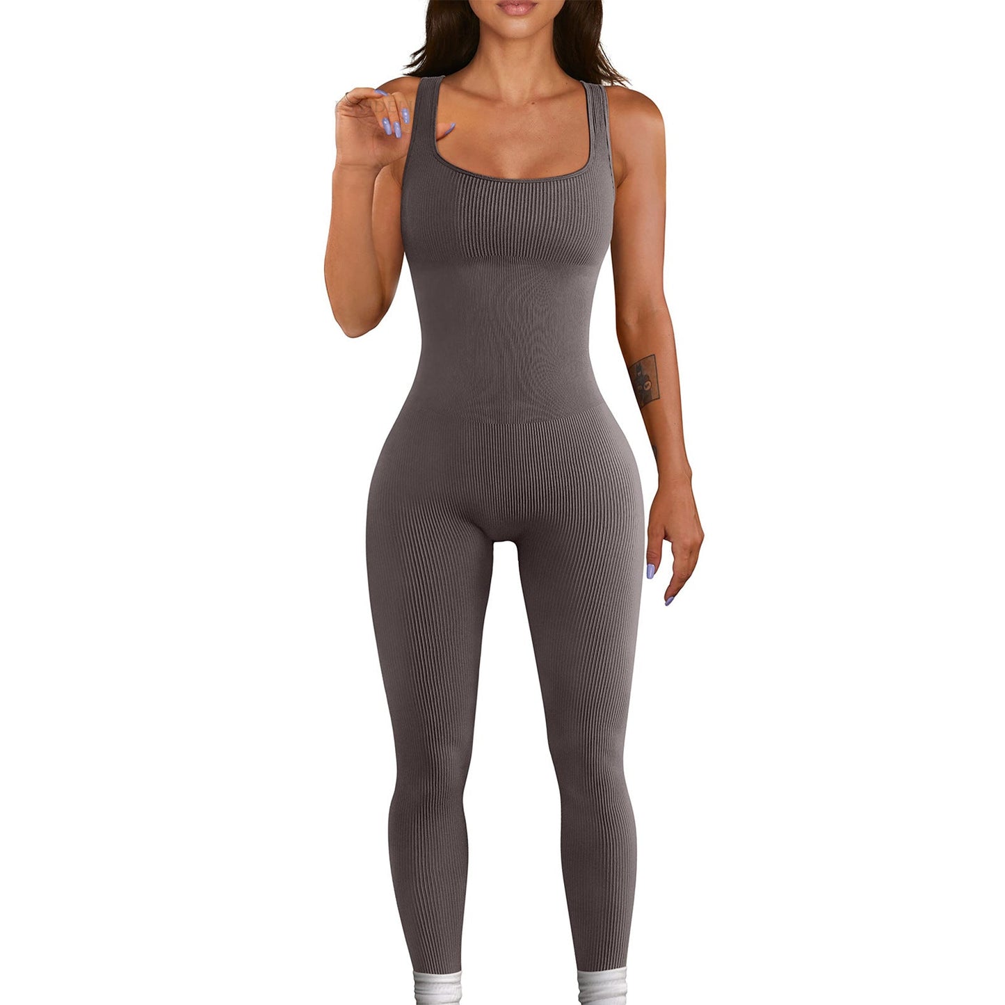Women Clothing Sleeveless Vest Jumpsuit Thread Square Collar Hip Raise Slim Fit Sexy Jumpsuit