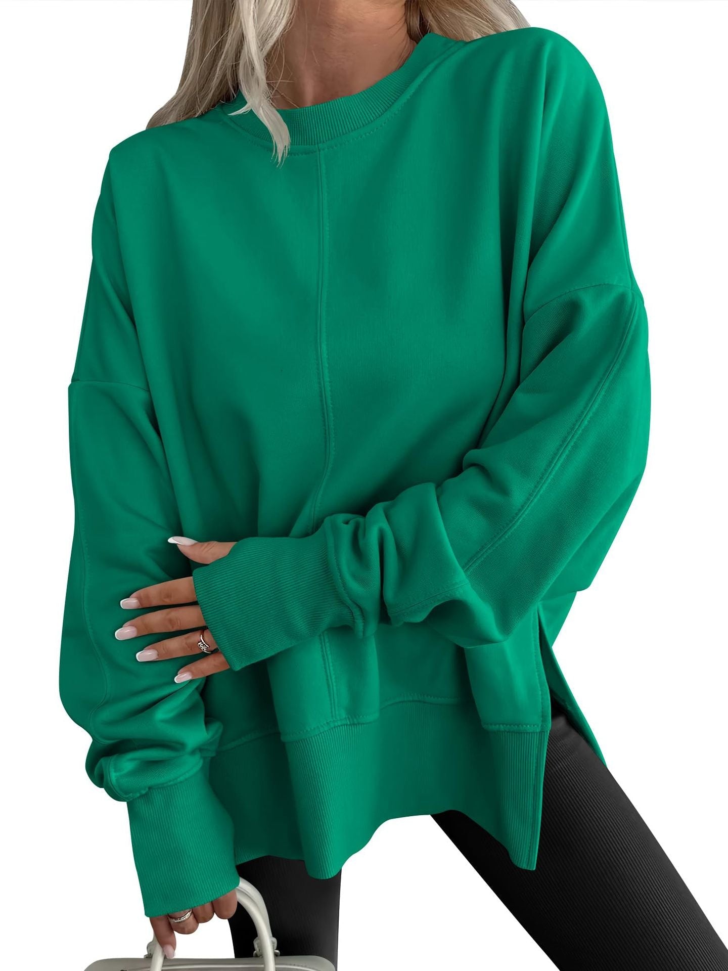 Code Casual round Neck Pullover Solid Color Loose Sports Long Sleeve Sweatshirt Tops