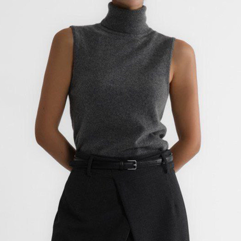 Knitted Sleeveless Vest Autumn High Neck Vest Sweater Minimalist Vest Top Women