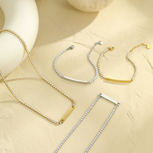 Diamond Necklace DIY Laser Sculpture Stainless Steel Necklace Plated 18K Real Gold Hand Jewelry