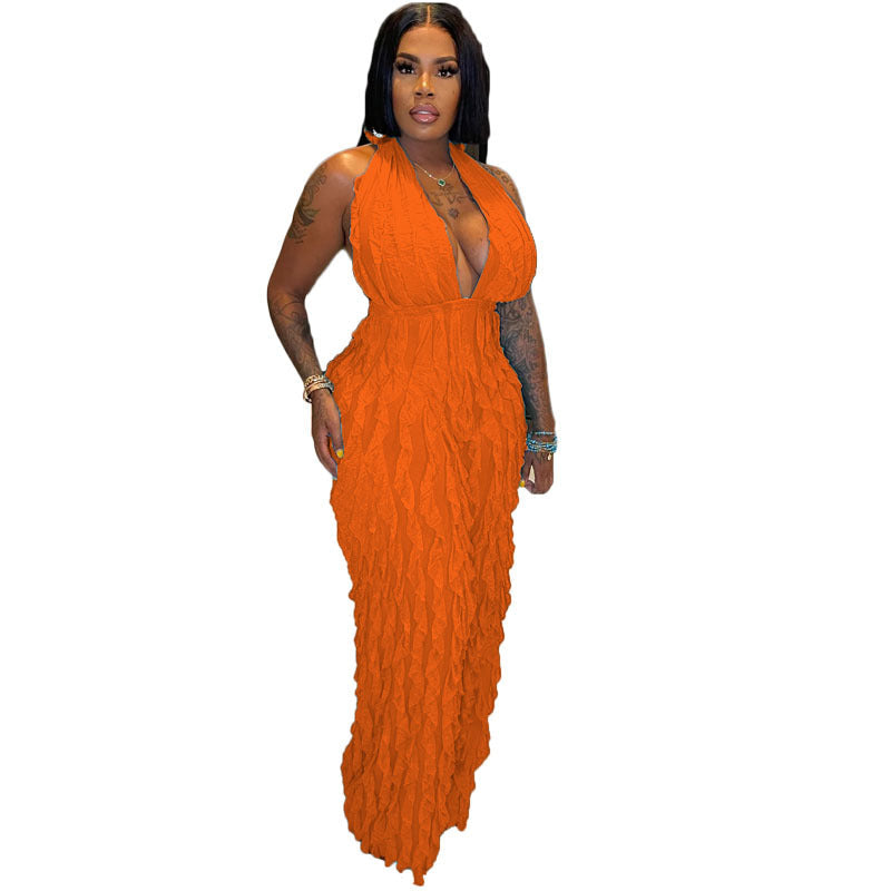 Women Clothing Spring Summer Wave Pattern Sexy Bandeau High Waist Jumpsuit