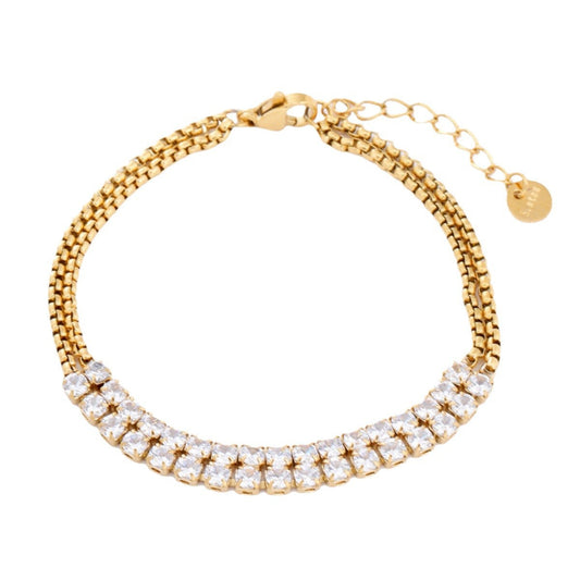 Ladies Titanium Steel Bracelet 18K Gold Plating Stainless Steel Inlaid Zircon All Match Suit Twin Bracelet