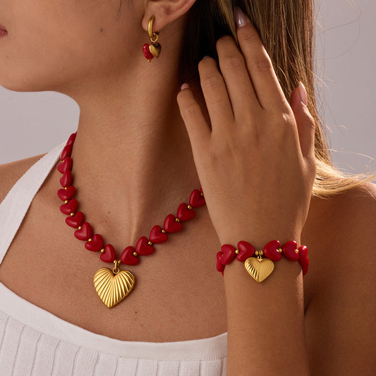 Valentine Day Jewelry Set Red Rose Bracelet Necklace High Grade Valentine Day Gift for Girlfriend