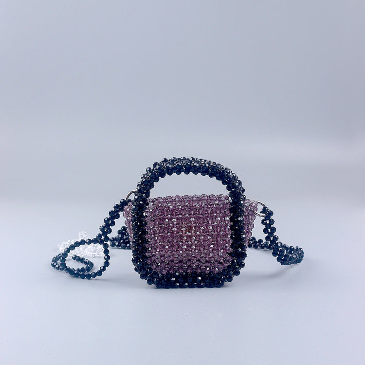 Craft Multi Color Acrylic Horn Pearl Portable Hollow Out Cutout Floral Shape Beaded Shoulder Strap Messenger Bag