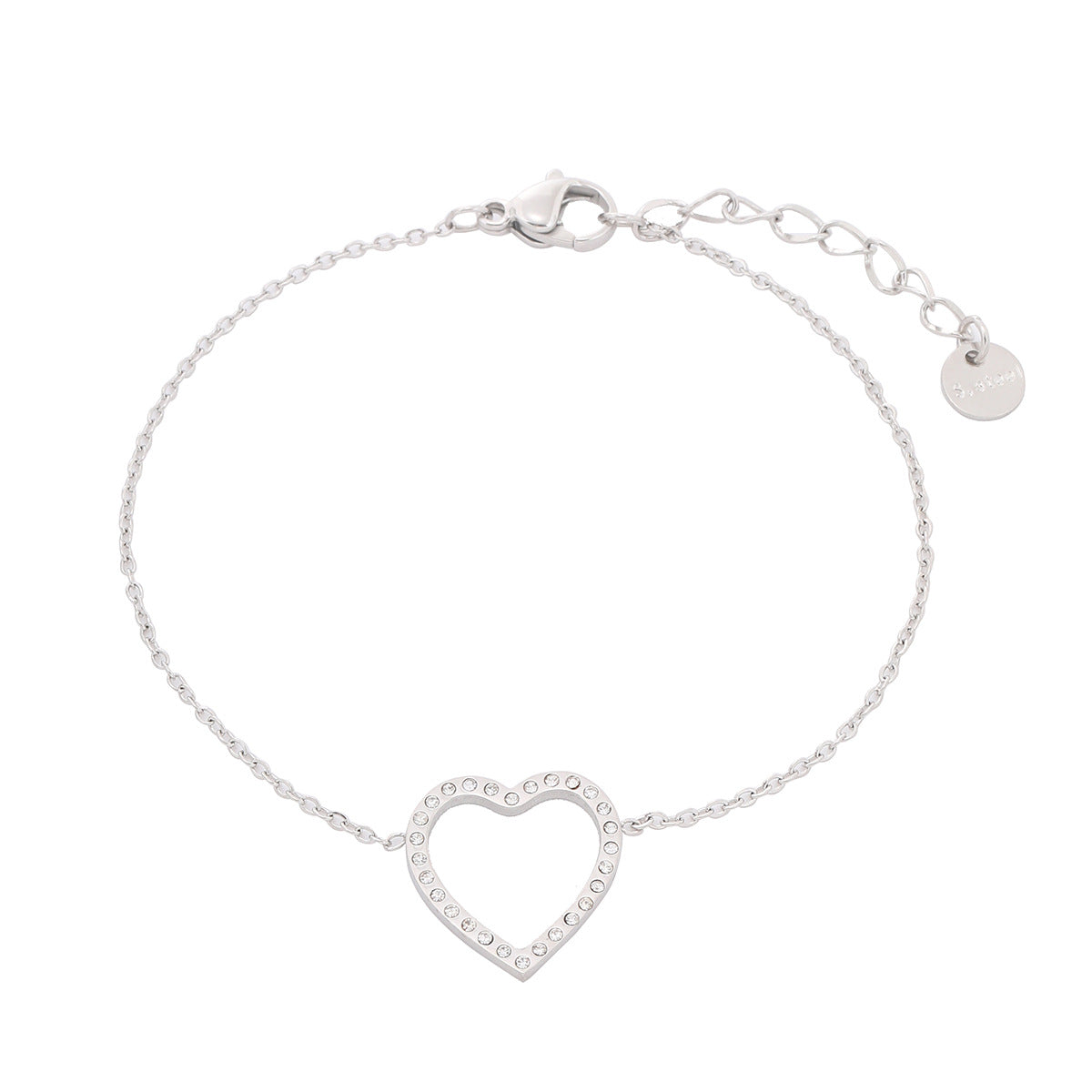 Hollow Out Cutout Heart Micro Rhinestone Titanium Steel Bracelet Women Simple Stainless Steel Ornament Women