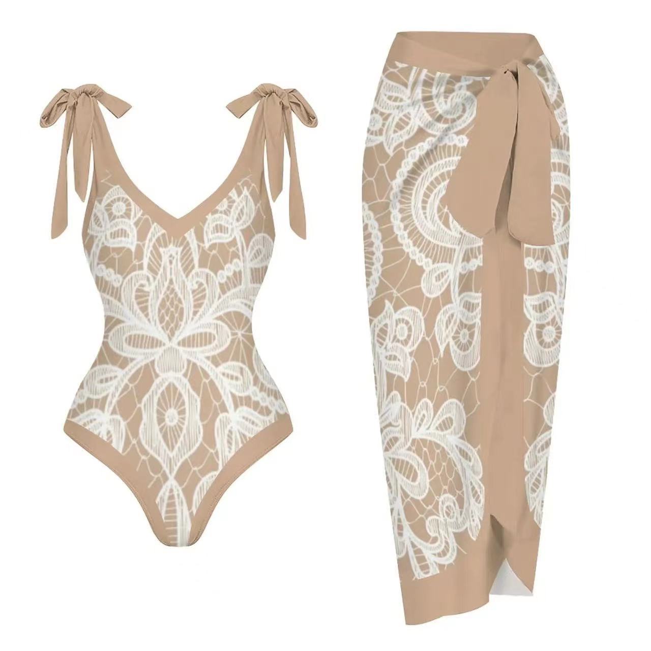 Two Piece Set One Piece Gauze Skirt Swimsuit Multi Color Printing Conservative Sunscreen Swimsuit