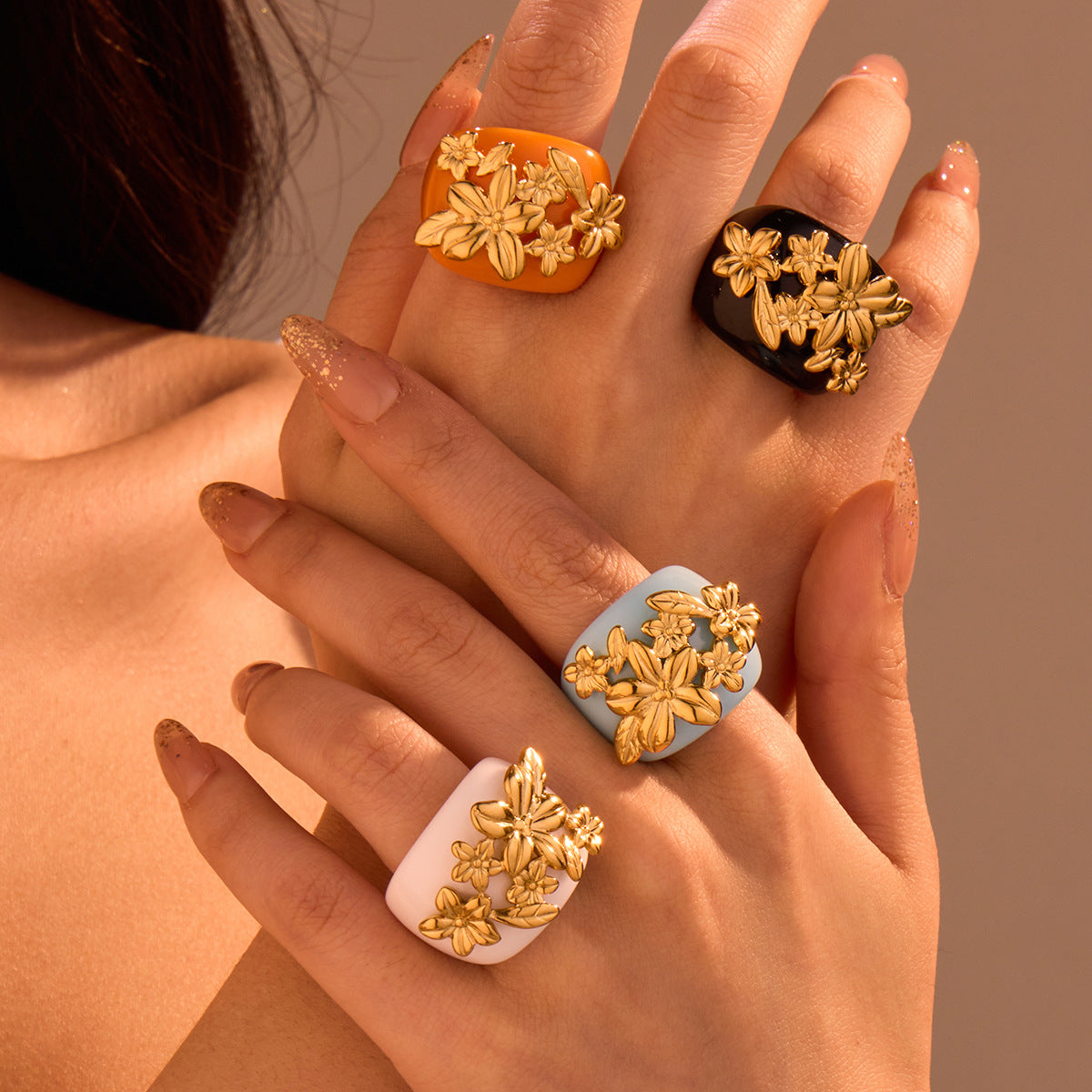 Ring Floral Design Ring Floral Brocade Bunch Light Luxury High End All Match Jewelry Popular Women