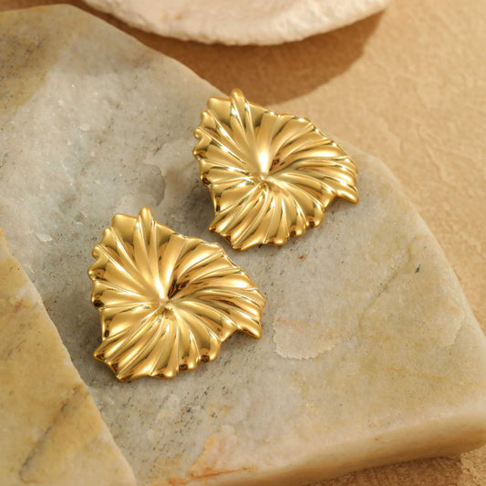 Entry Lux Premium Vacation Stainless Steel Studs Non Fading Large Leaf Earrings Trending Earrings