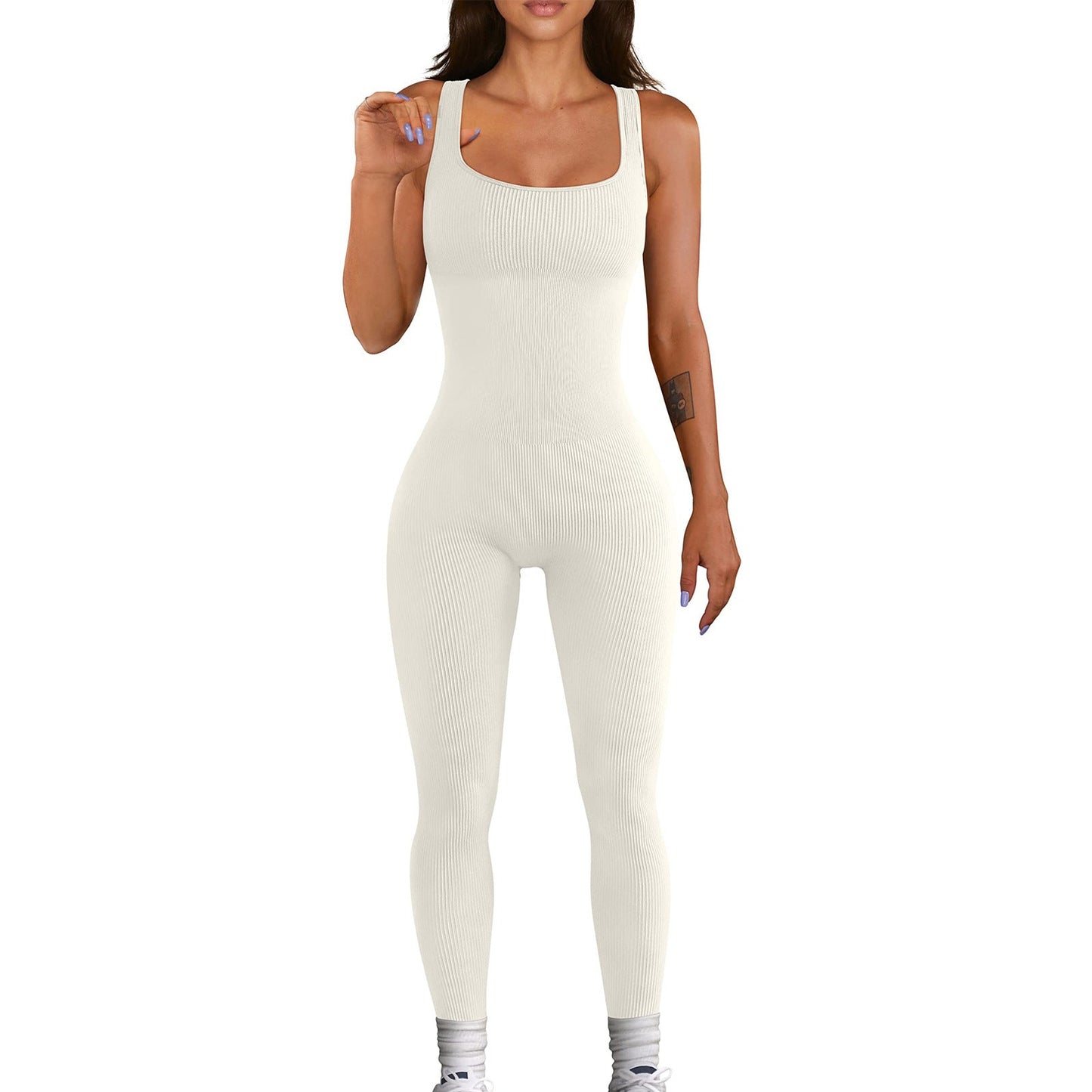 Women Clothing Sleeveless Vest Jumpsuit Thread Square Collar Hip Raise Slim Fit Sexy Jumpsuit
