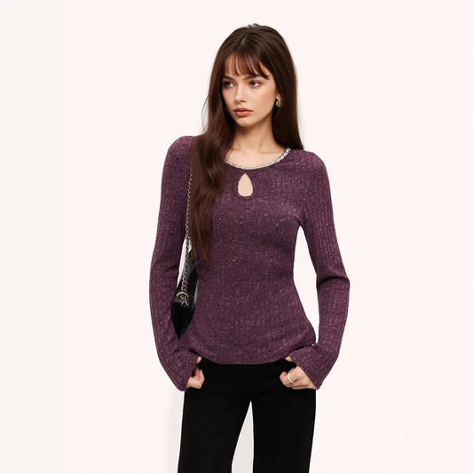 Diamond Accessories Purple Slim Bottoming Women Autumn Winter Niche Long Sleeves Inner Wear