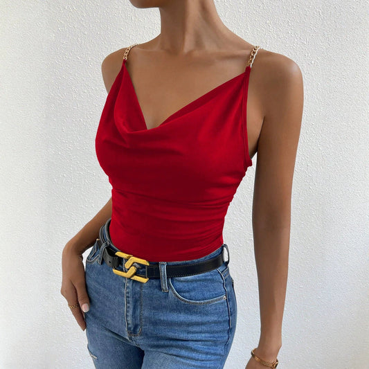 Sexy Red Slip Vest Women Summer Slim Fit Slimming Pleated Waist Tight Short Strapless Tops Outerwear