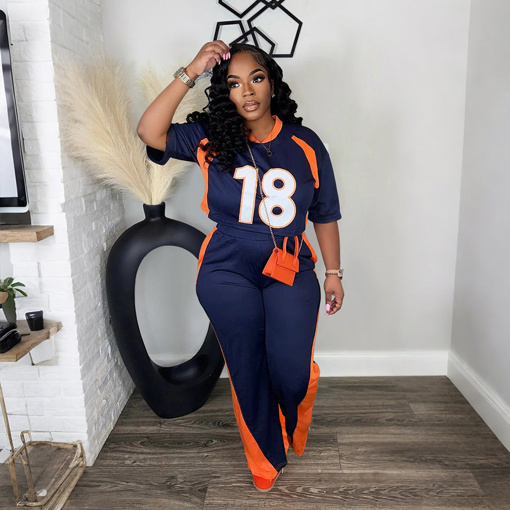 Women Half Sleeve Top with Slim Fit Trousers Casual Two Piece Set
