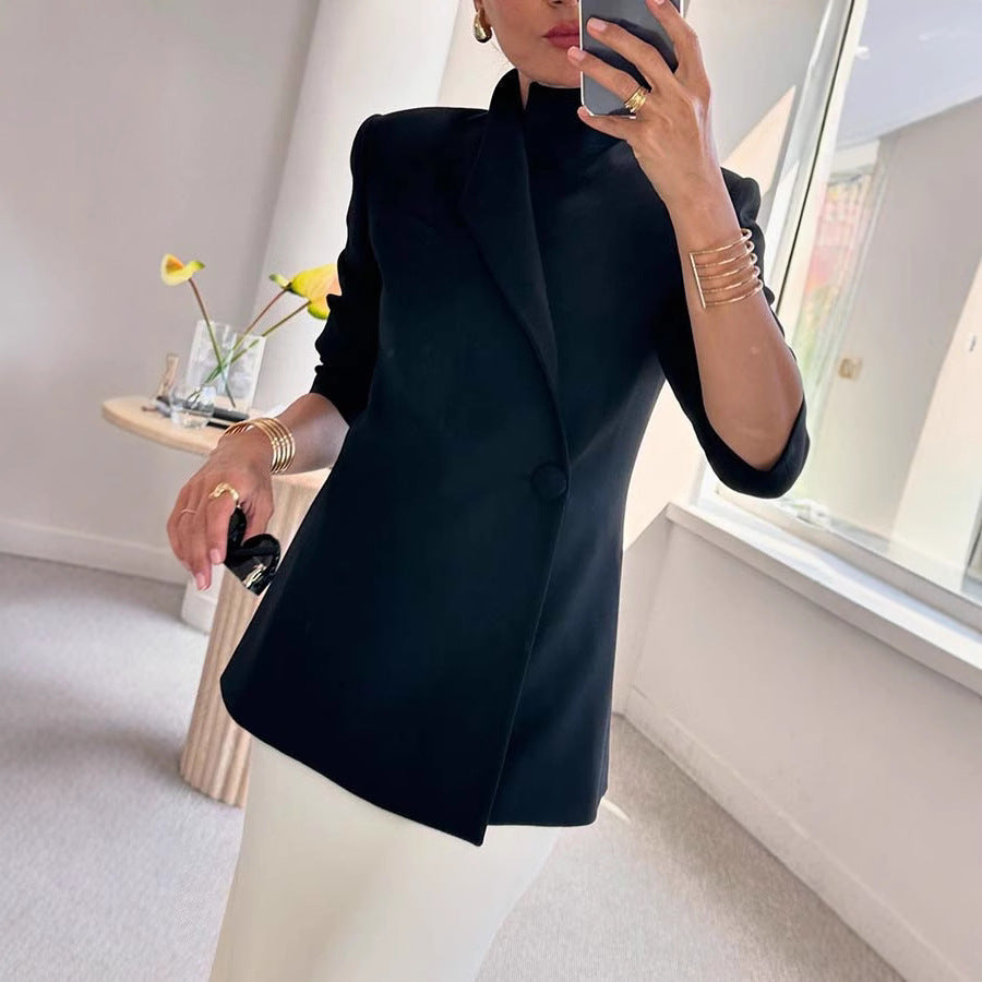 Autumn Winter Long Sleeve Casual Satin Loose One Button Coat for Women