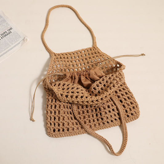 Hollow Out Cutout Portable Cotton Woven Bag Casual Straw Bag Holiday Beach Bag All Match Women Bag