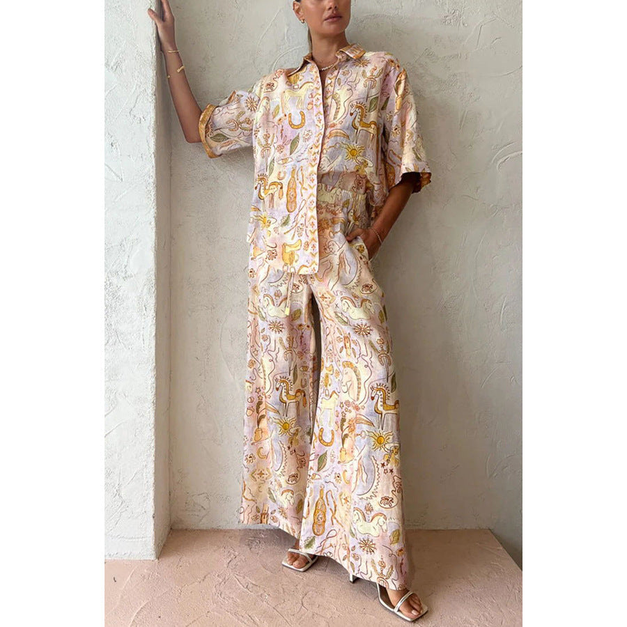 Spring Summer Casual Pocket Half Sleeve Suit Loose Women Wear Two Piece Set
