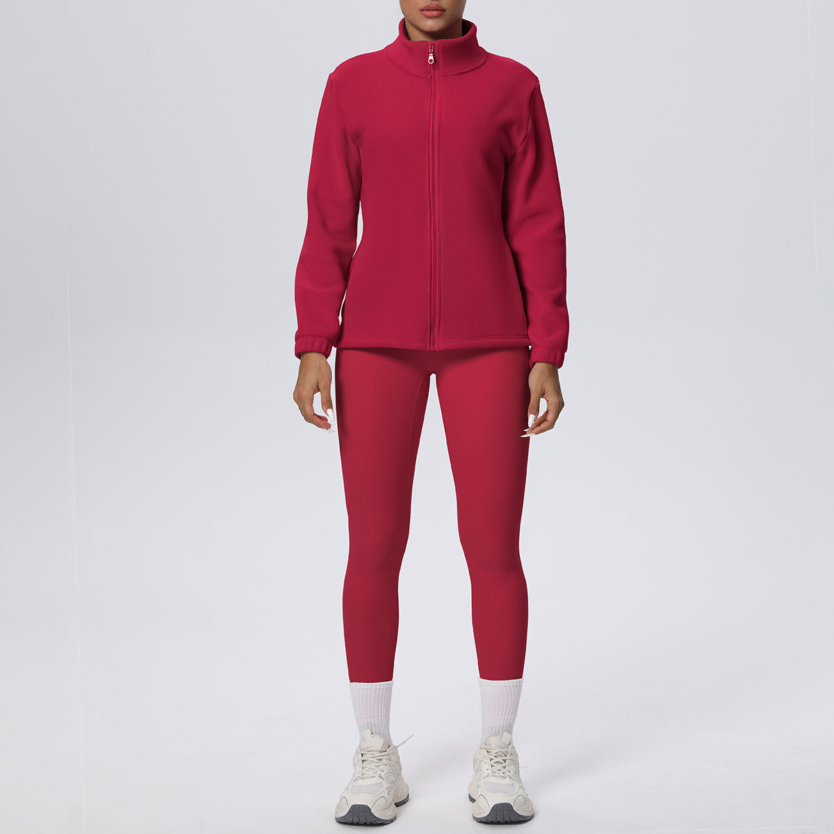 Skinny Yoga Pants High Waist Hip Lift Nude Feel Sports Long Sleeve Zipper Fleece Padded Coat Workout Clothes Yoga Suit