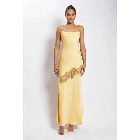 Dress Summer Sling Backless Gauzy Stitching Elegant Dress (3 Colors)