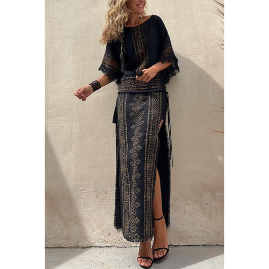 Spring Summer Tassel Batwing Sleeve Two Piece Set Loose Casual Print Women Set