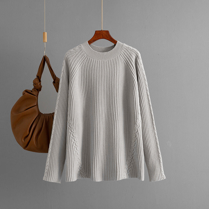 Autumn Winter Knitwear Women round Neck Loose Twisted Casual Solid Color Knitted