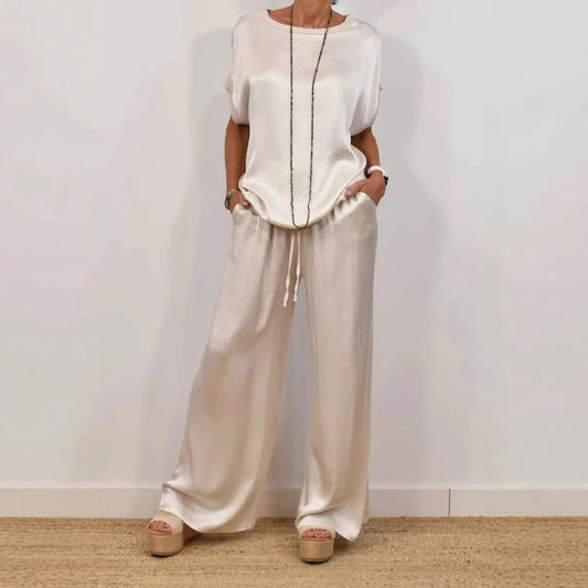 Spring Summer Trend Loose Shirt Wide Leg Pants Casual Two Piece Sets