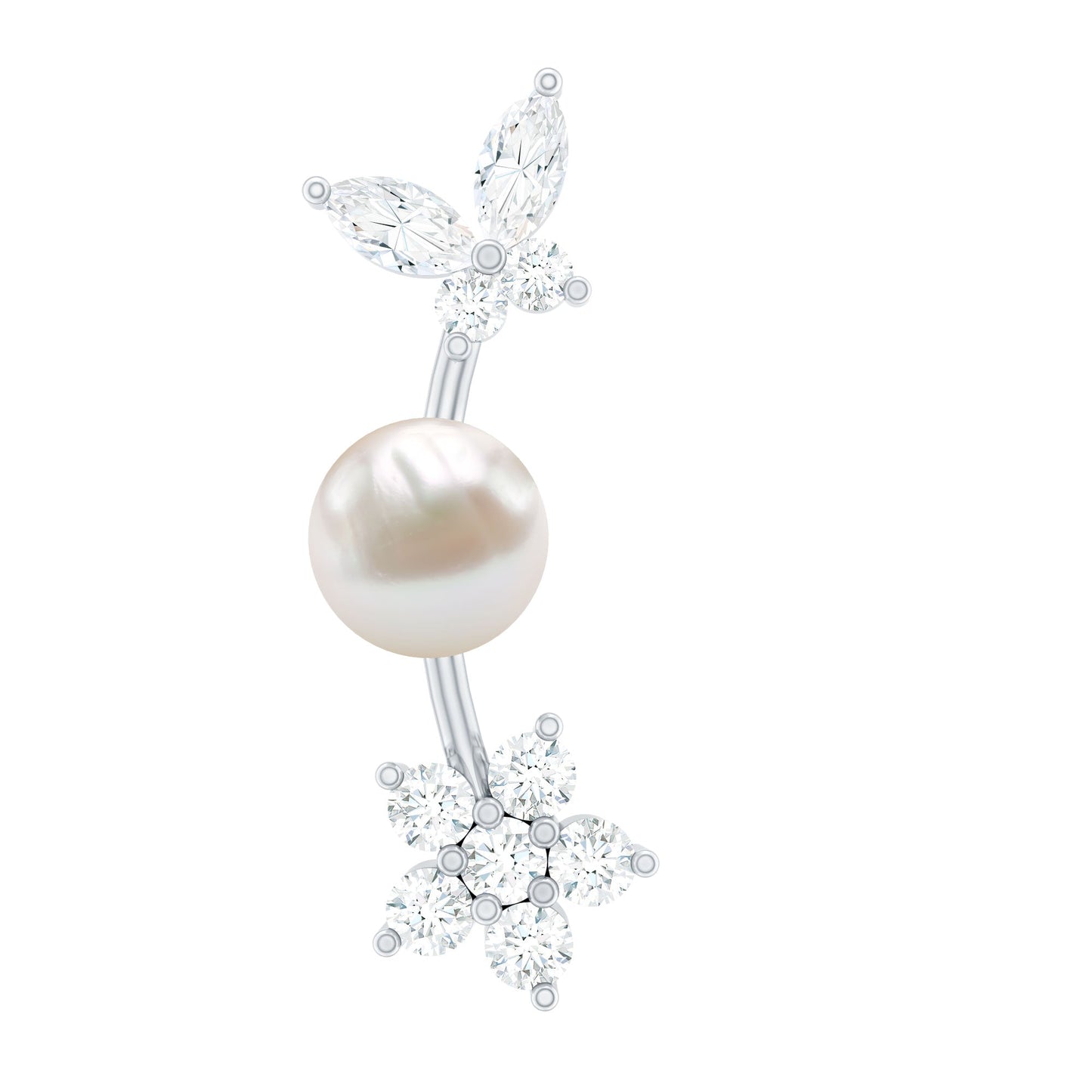 Nature Inspired Freshwater Pearl and Diamond Crawler Earring