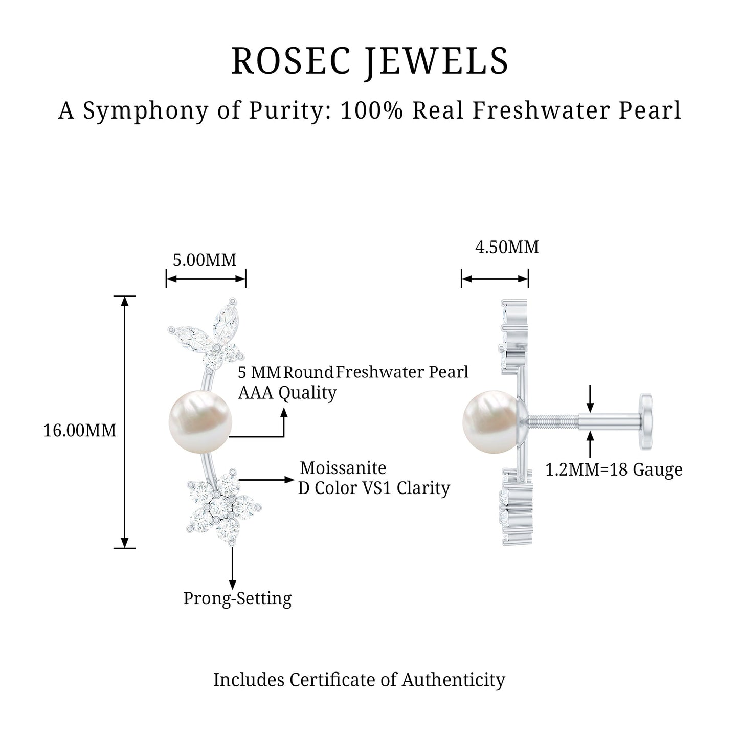 Nature Inspired Freshwater Pearl and Diamond Crawler Earring
