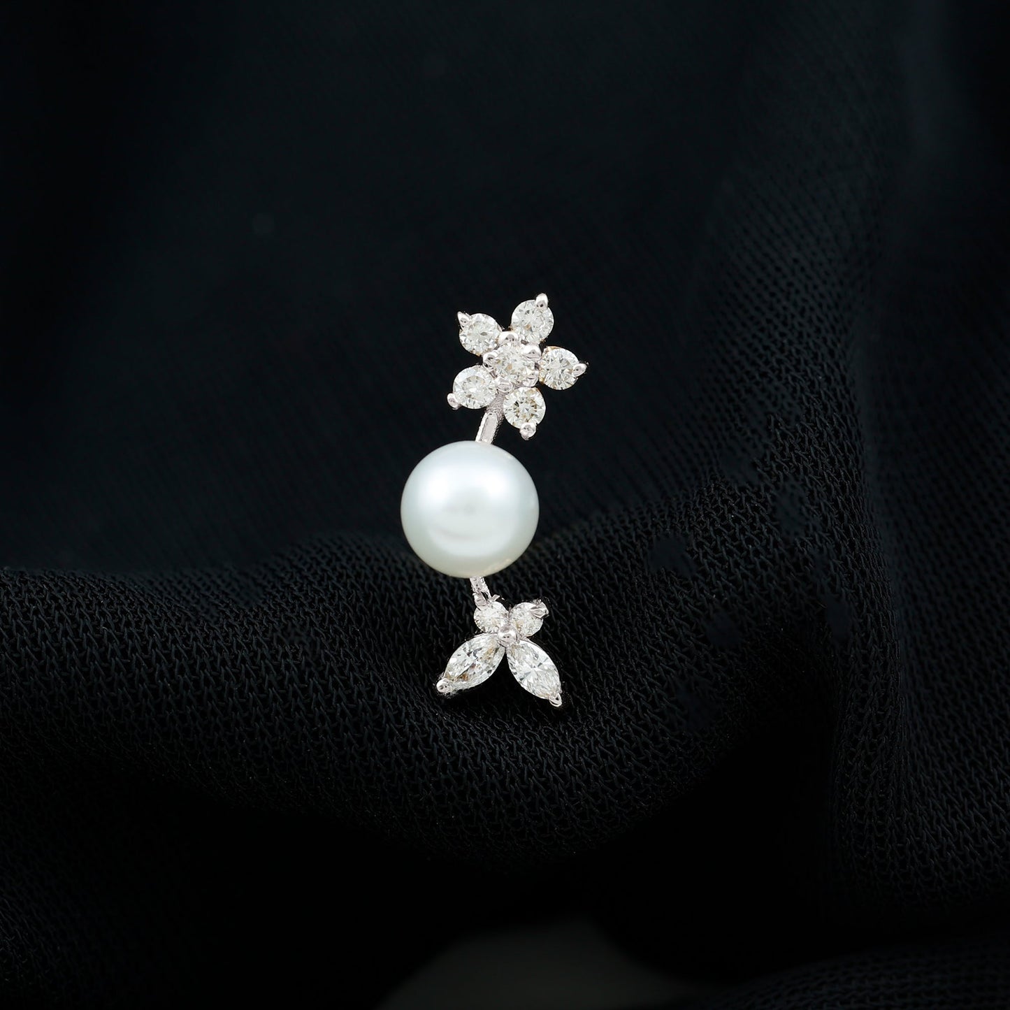Nature Inspired Freshwater Pearl and Diamond Crawler Earring