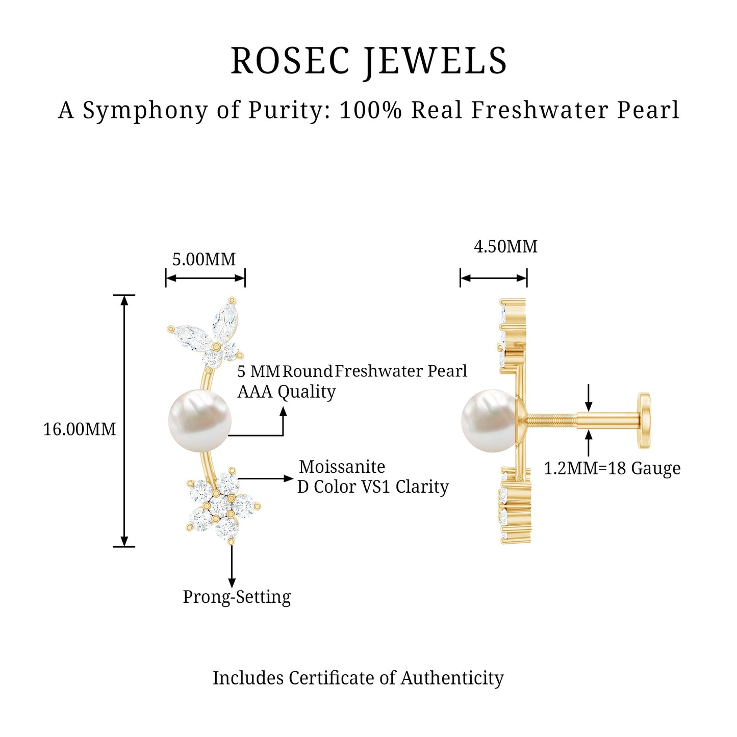Nature Inspired Freshwater Pearl and Diamond Crawler Earring