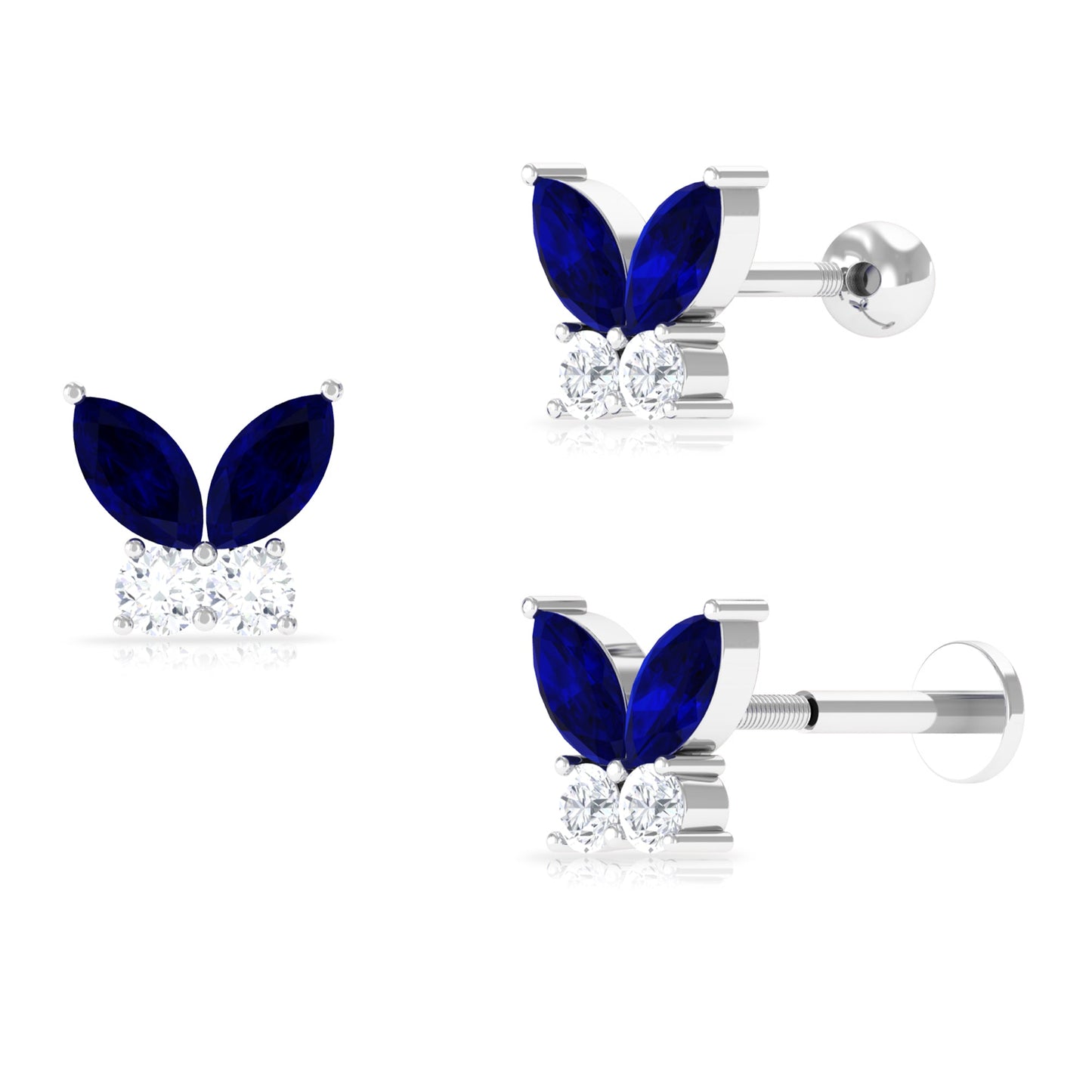 Marquise Blue Sapphire Butterfly Helix Earring with Diamond
