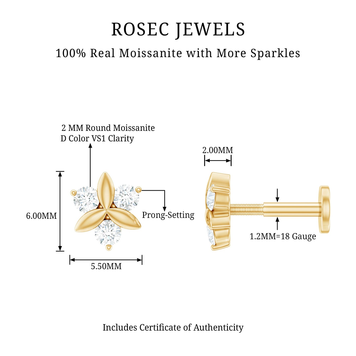 Round Moissanite Flower Cartilage Earring