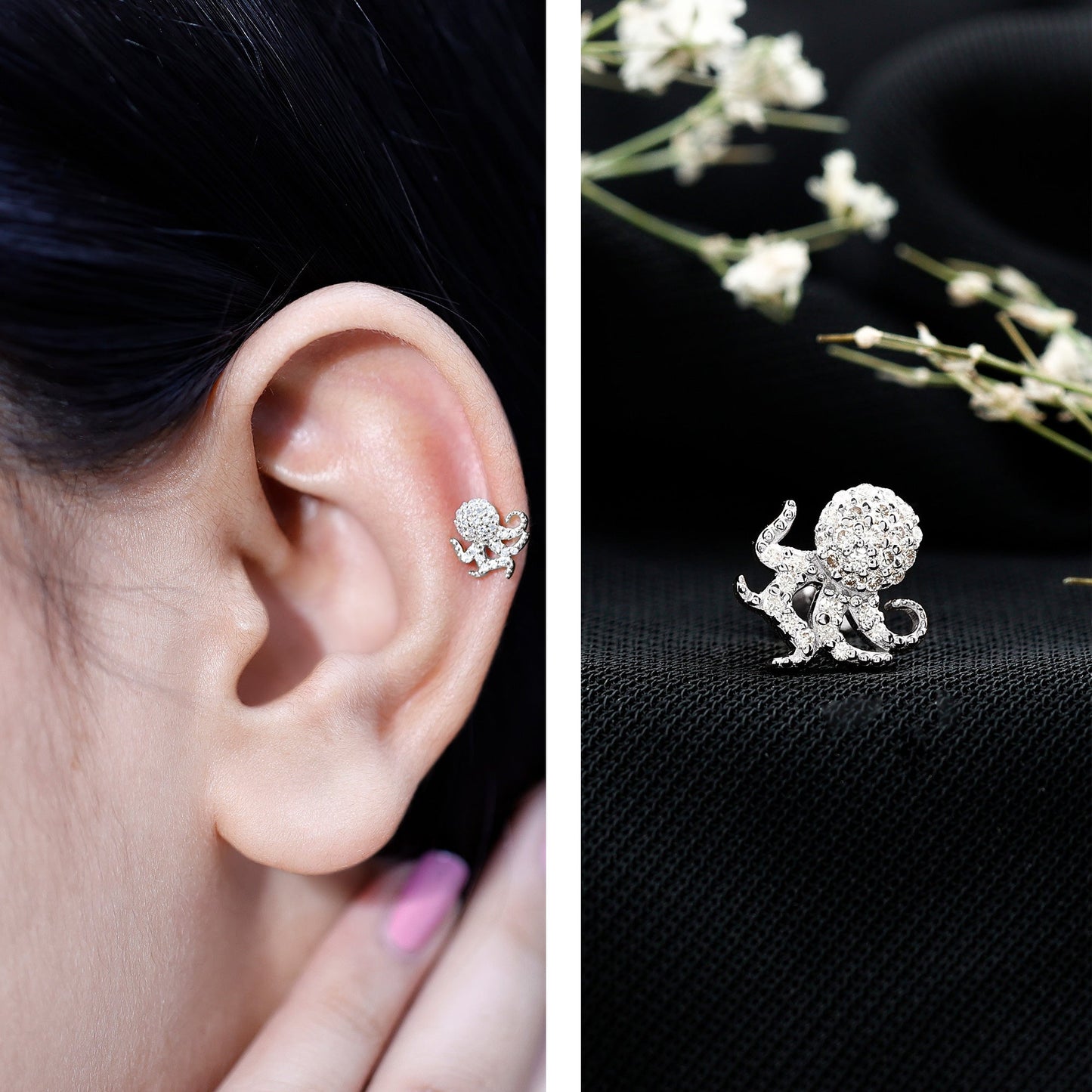 Moissanite Octopus Earring for Cartilage Piercing