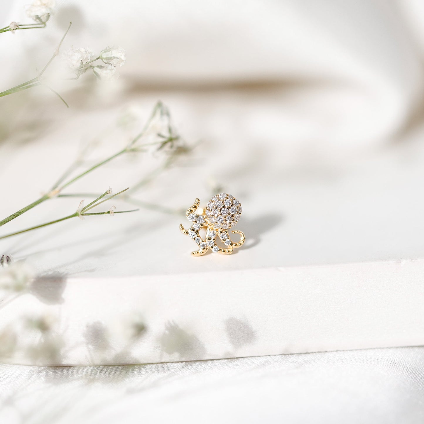 Moissanite Octopus Earring for Cartilage Piercing