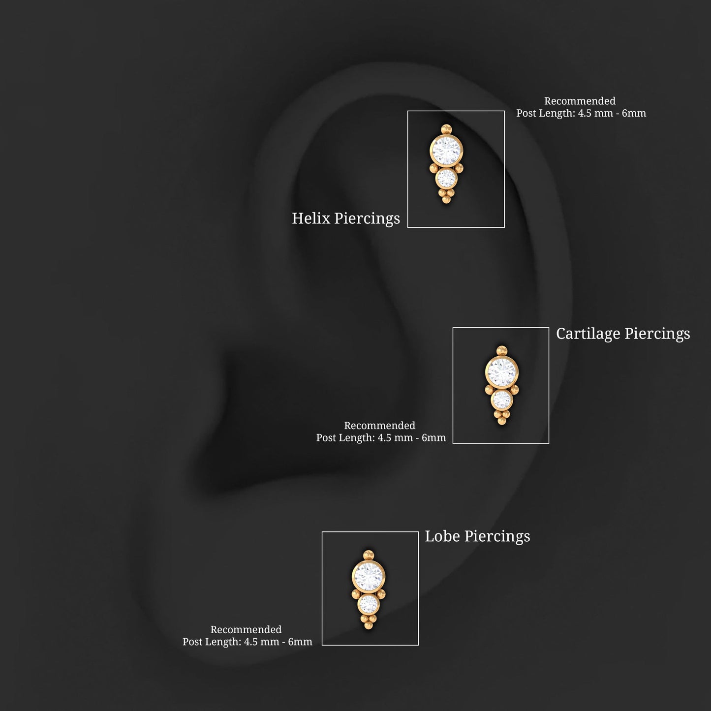 Simple Bezel Set Moissanite Two Stone Tragus Earring