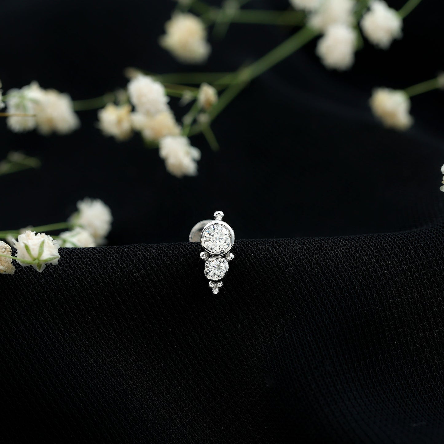 Simple Bezel Set Moissanite Two Stone Tragus Earring