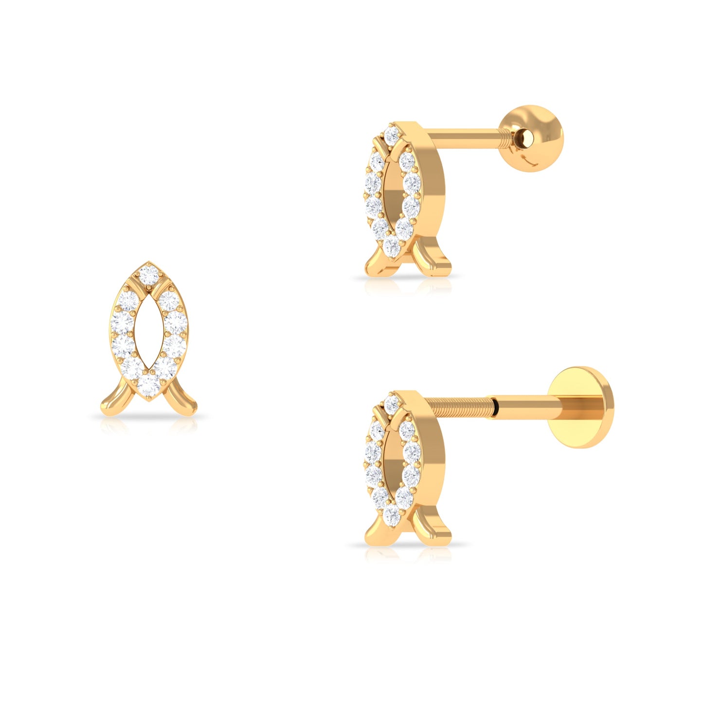 Real Diamond Fish Earring for Tragus Piercing