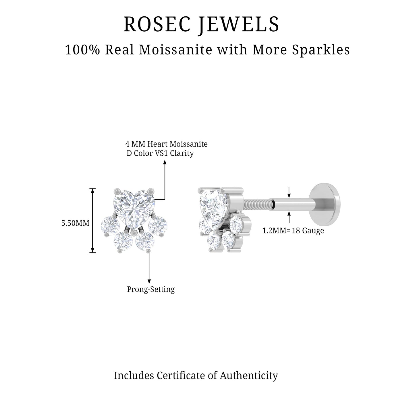 Heart Shape Moissanite Paw Cartilage Earring