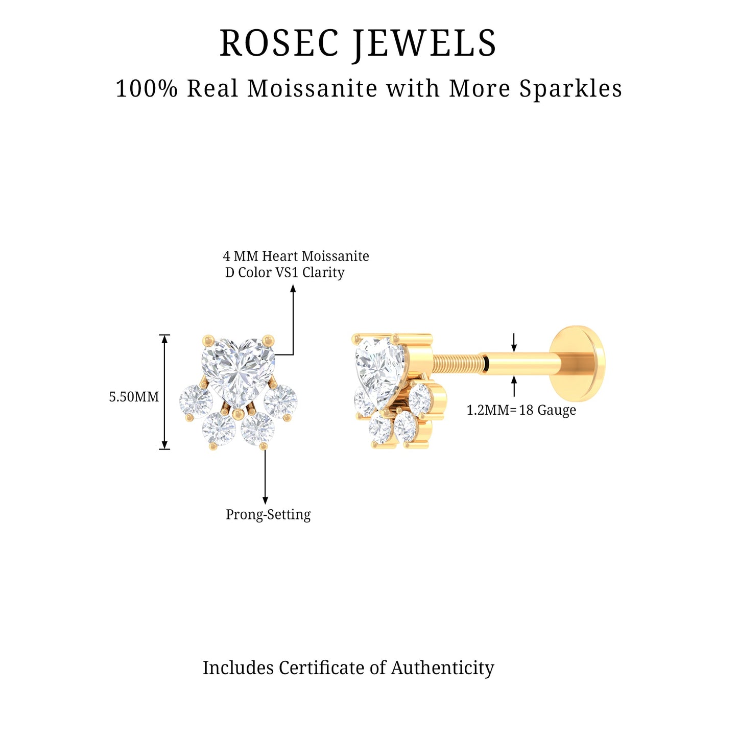 Heart Shape Moissanite Paw Cartilage Earring