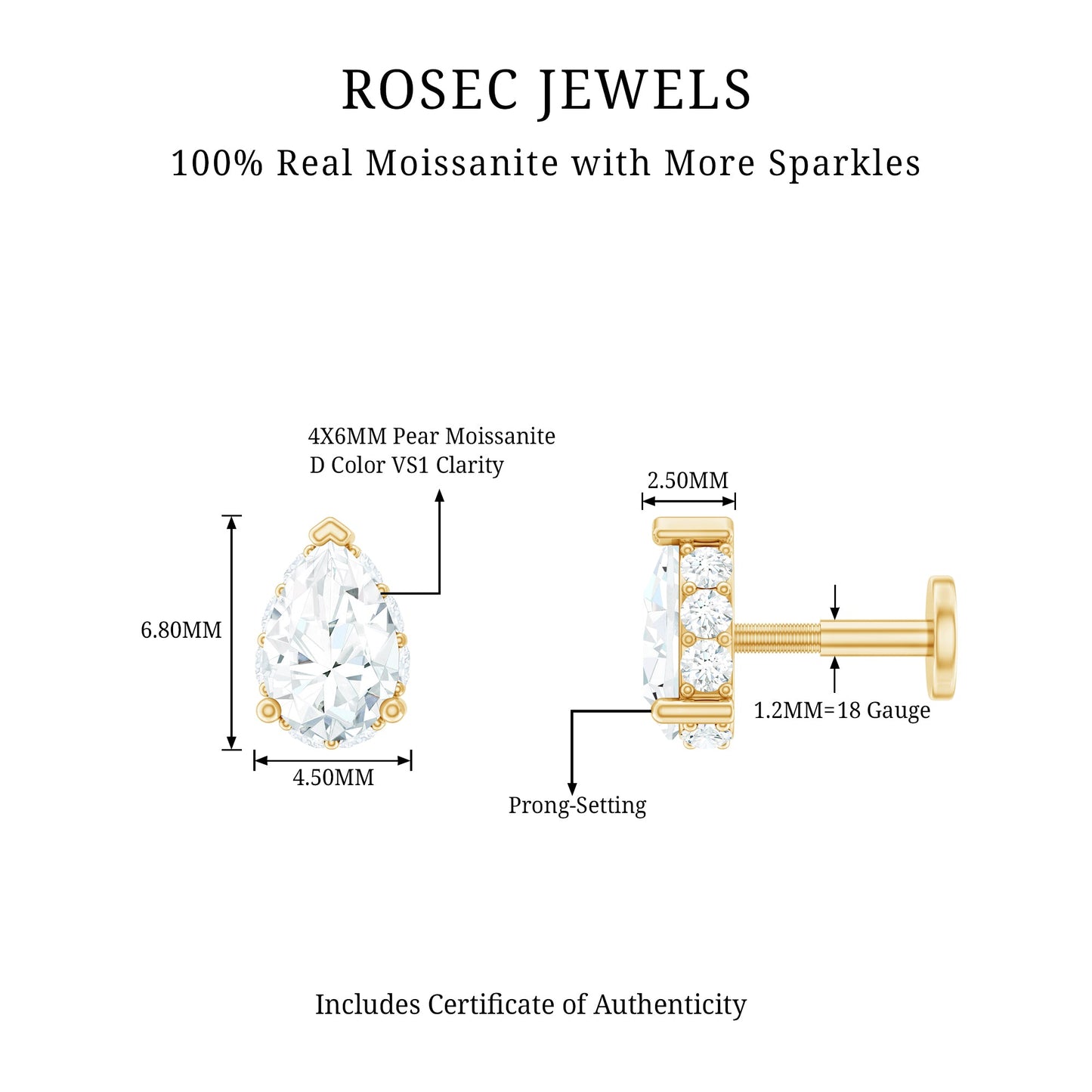 Certified Moissanite Teardrop Helix Earring for Women