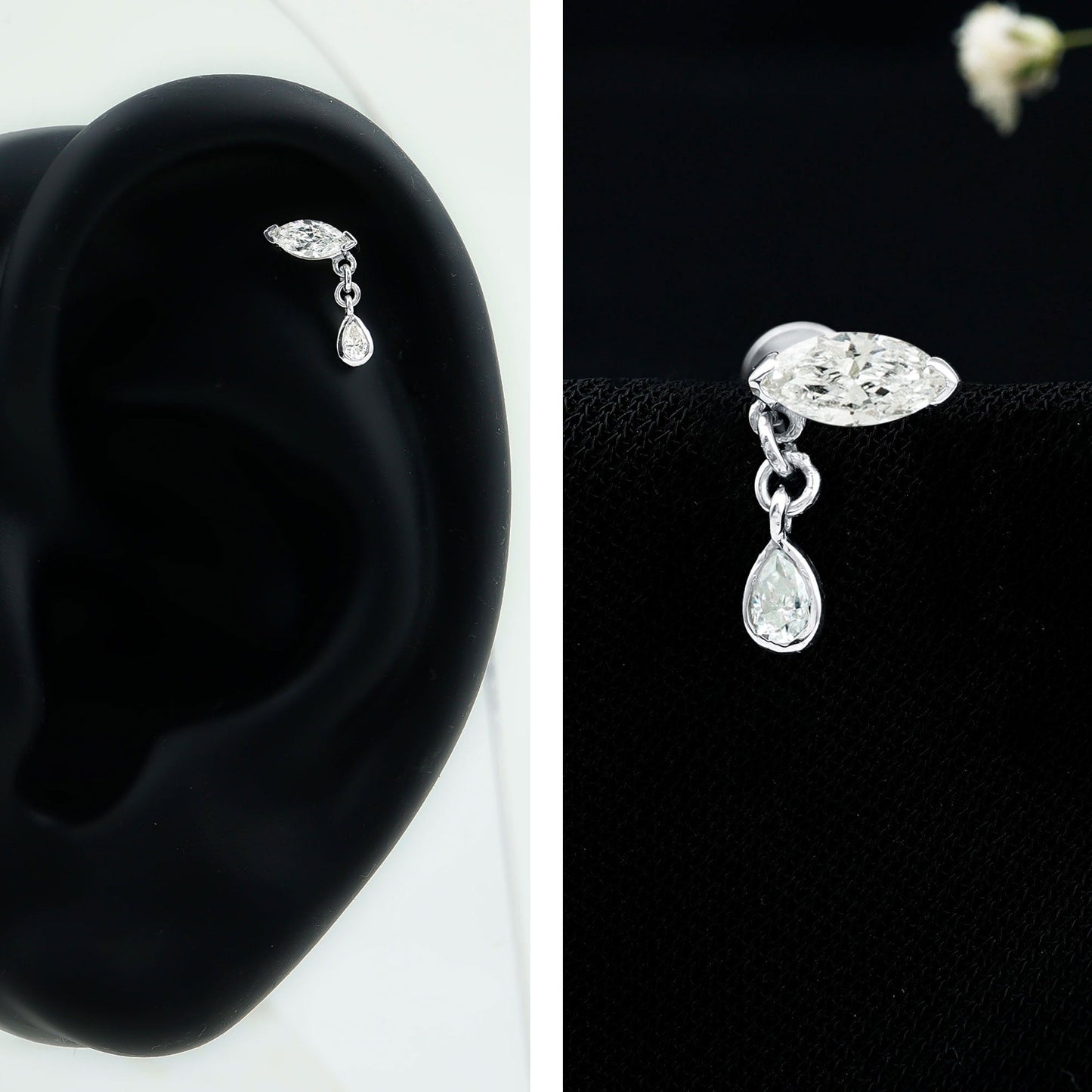 Marquise Moissanite Dangle Cartilage Earring
