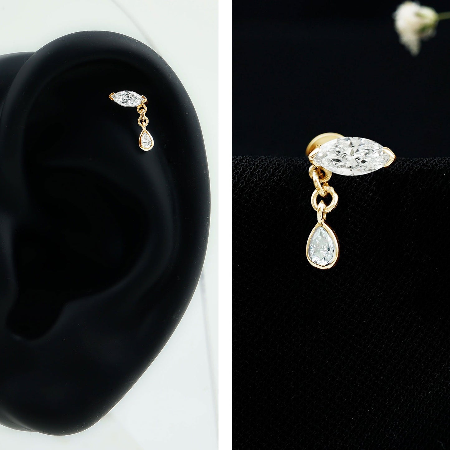 Marquise Moissanite Dangle Cartilage Earring