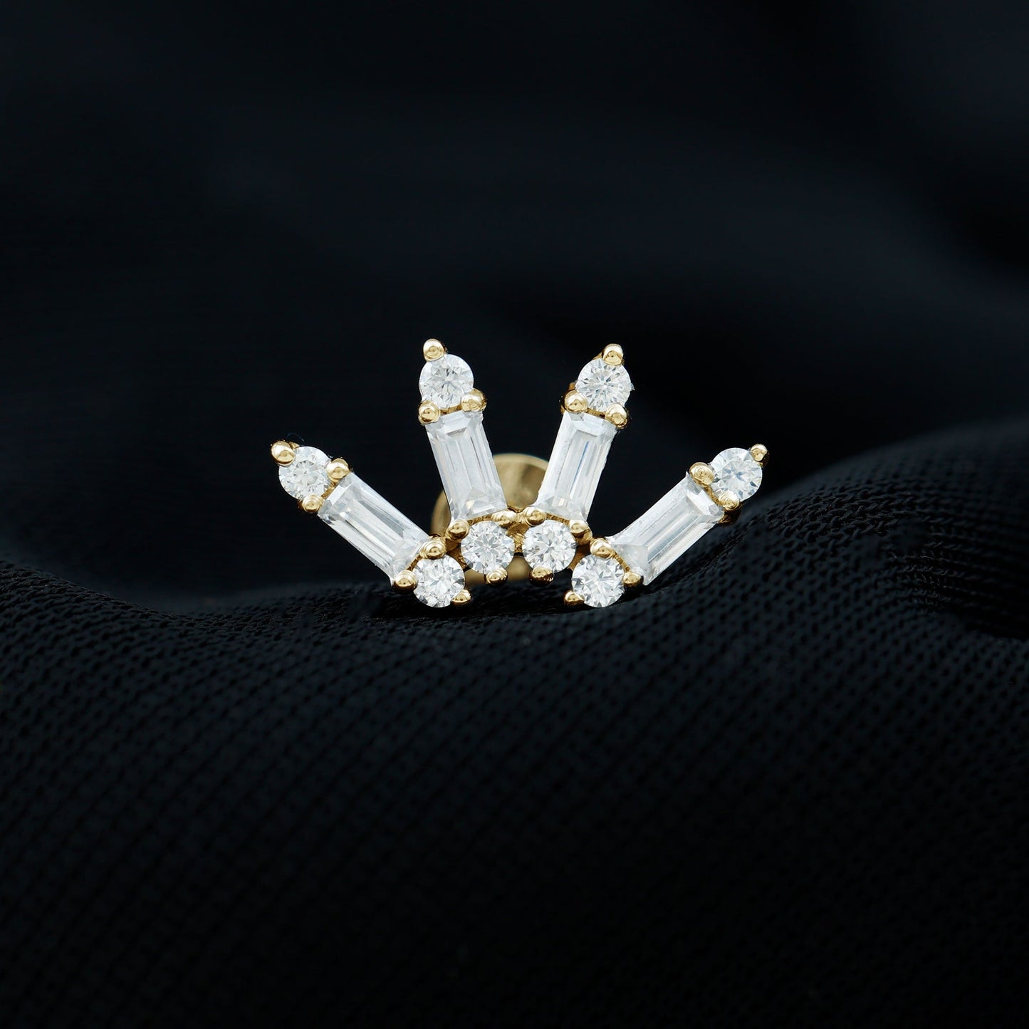 Baguette Moissanite Curved Cartilage Earring