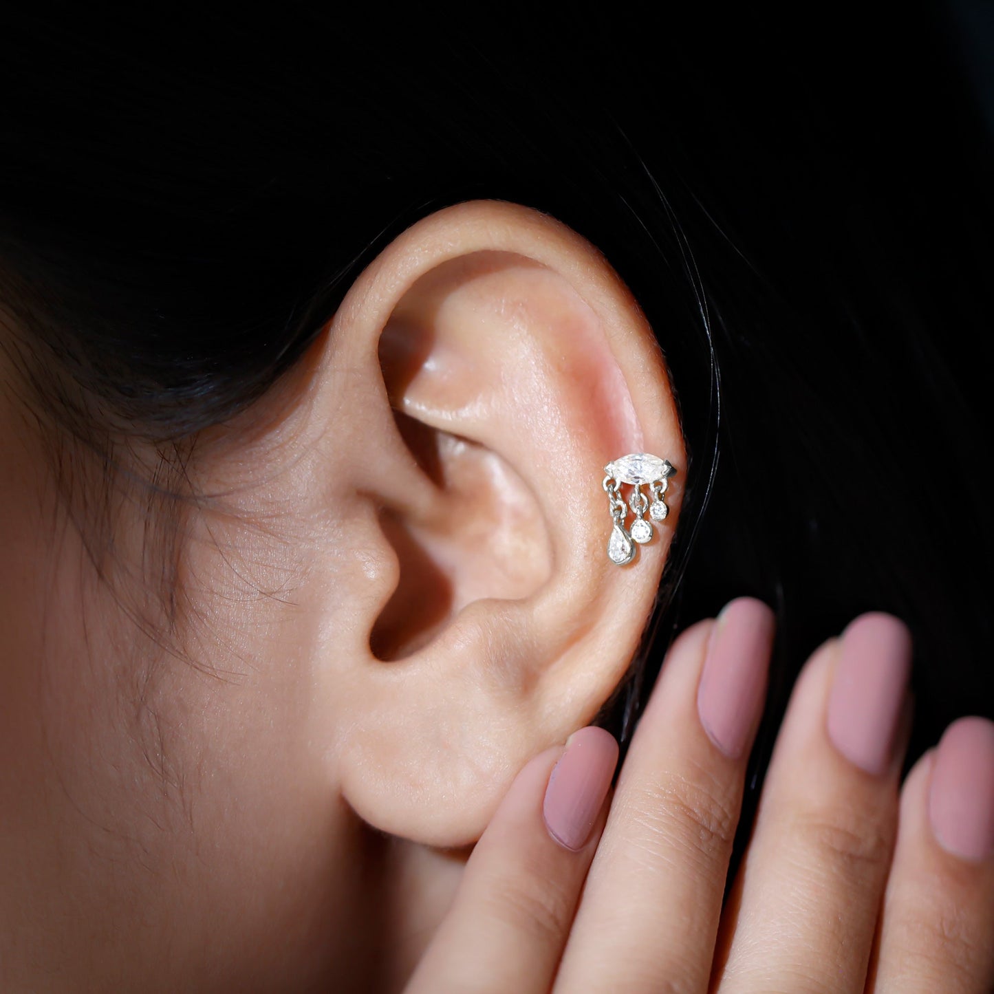 Marquise Cut Moissanite Cartilage Dangle Earring