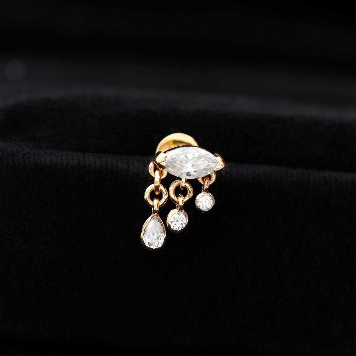 Marquise Cut Moissanite Cartilage Dangle Earring