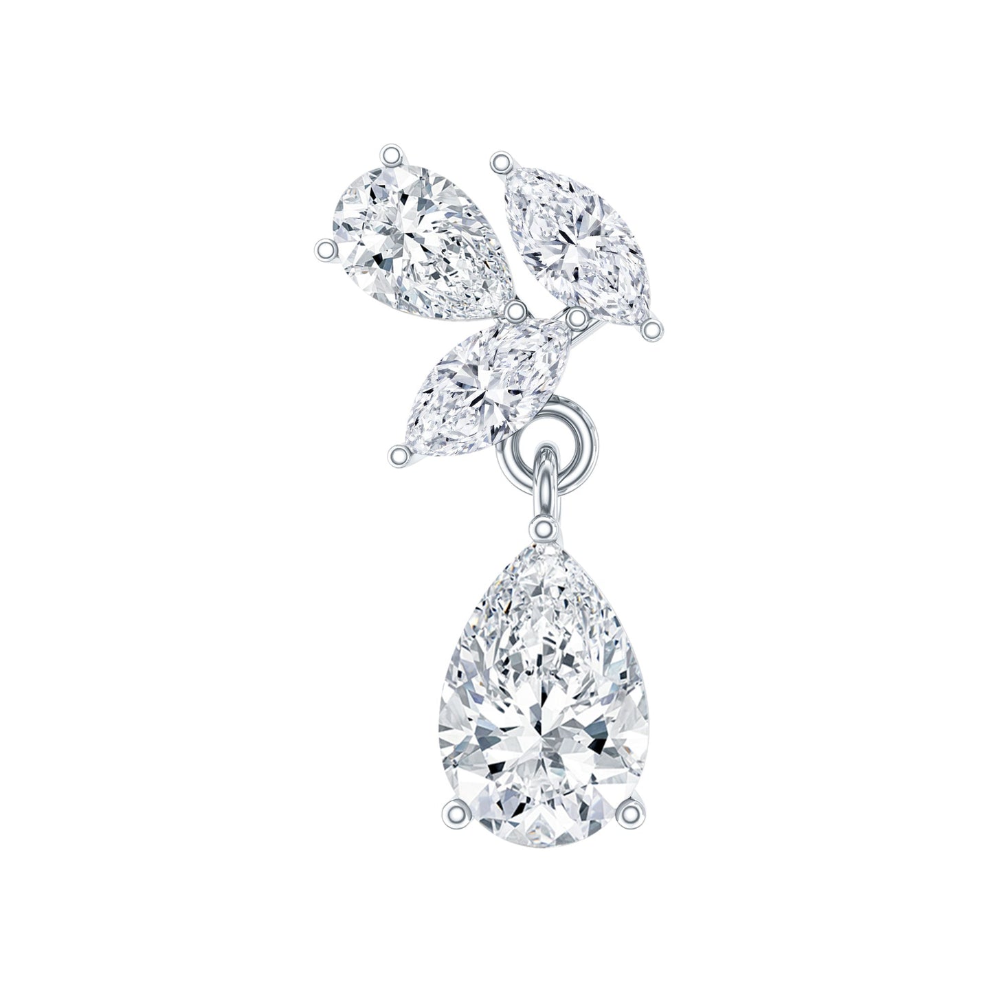 Marquise and Pear Moissanite Cluster Drop Cartilage Earring