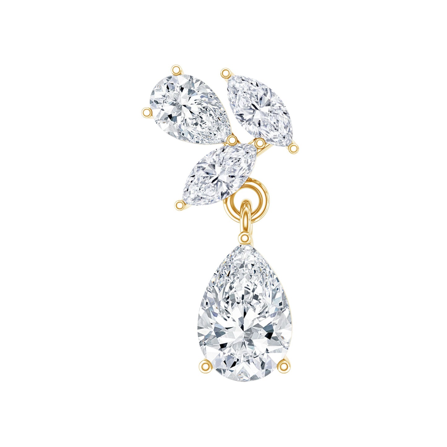 Marquise and Pear Moissanite Cluster Drop Cartilage Earring