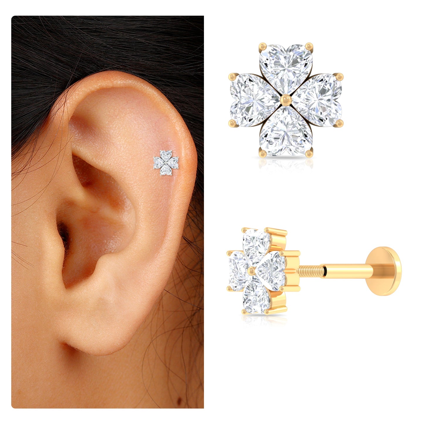 Heart Shape Moissanite Flower Conch Earring