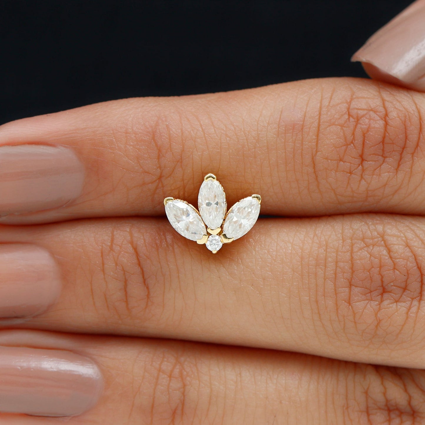 Certified Moissanite Marquise Lotus Piercing Stud