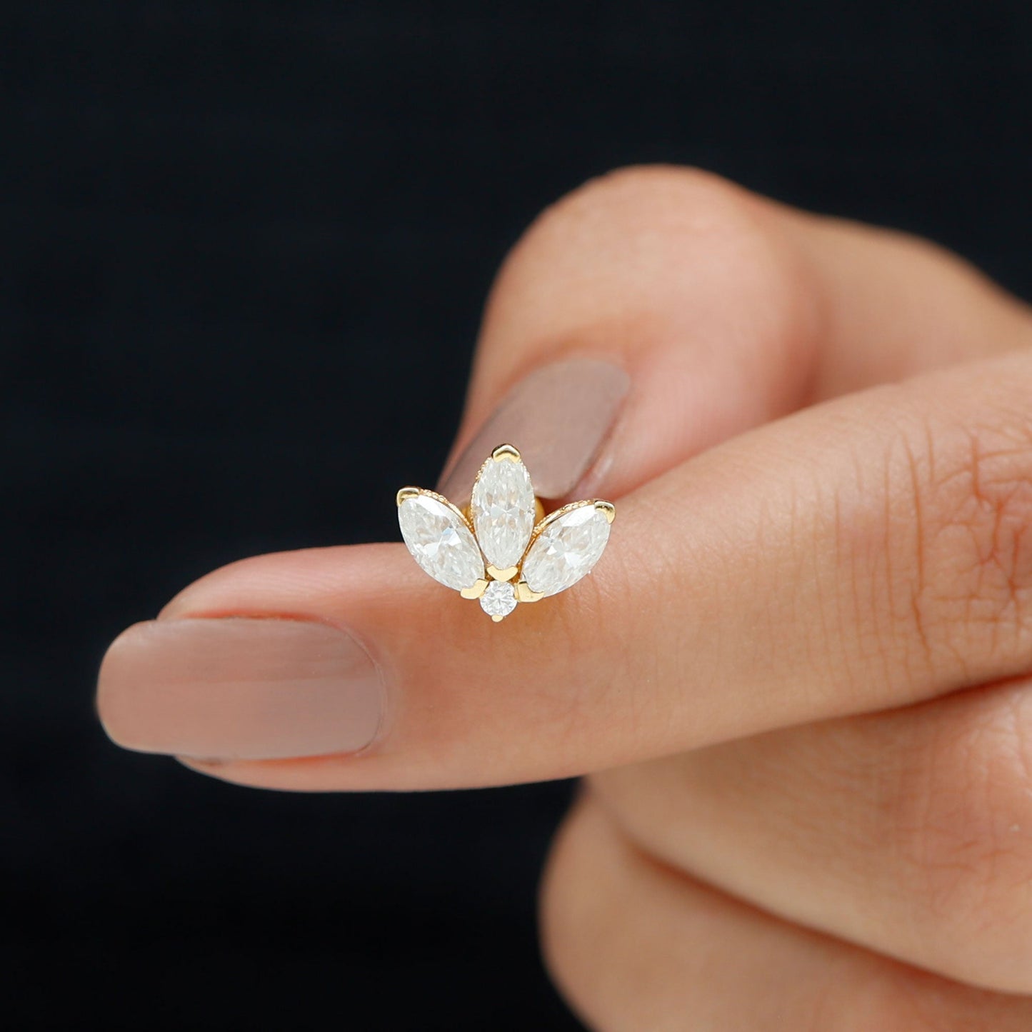 Certified Moissanite Marquise Lotus Piercing Stud