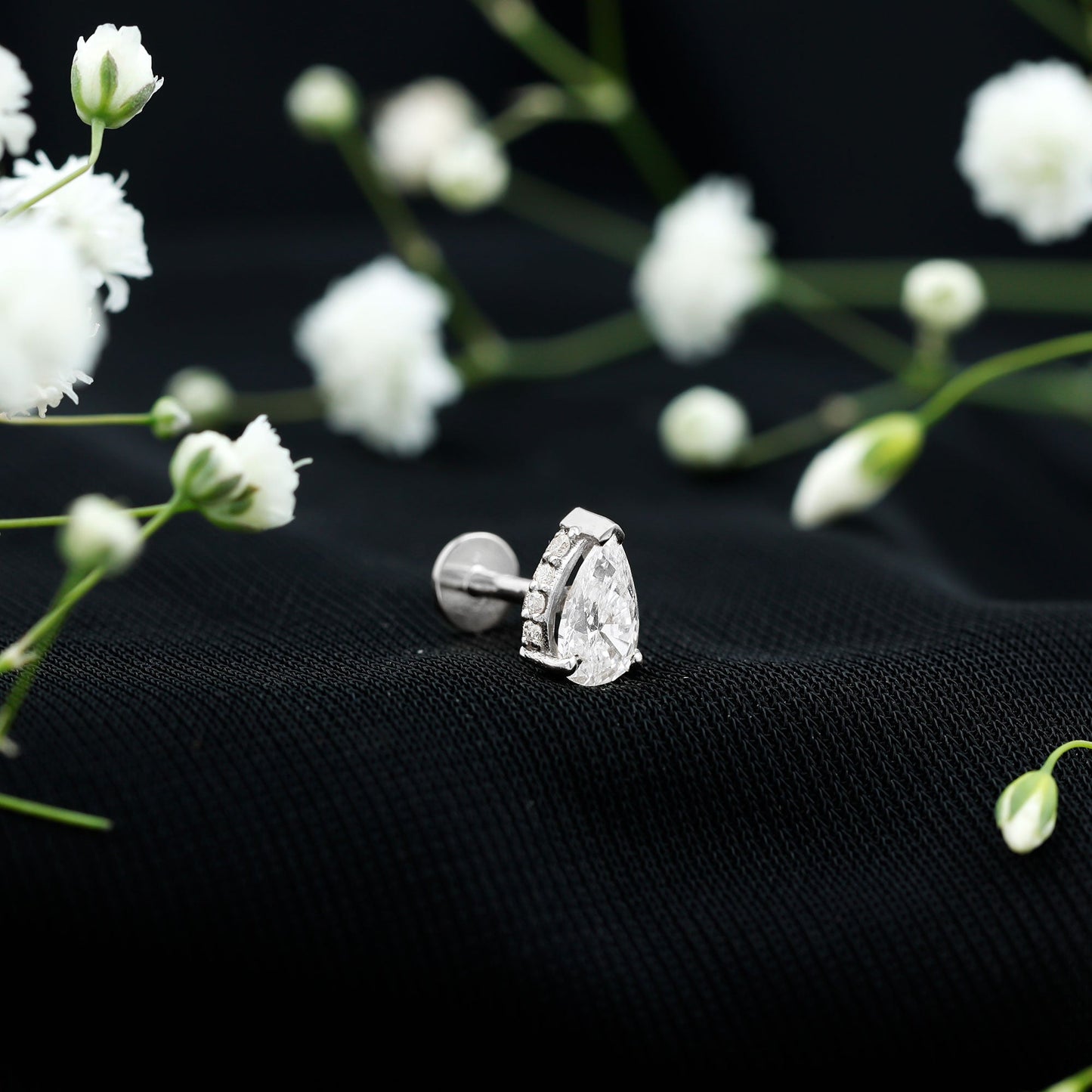 Pear Shaped Diamond Solitaire Tragus Earring