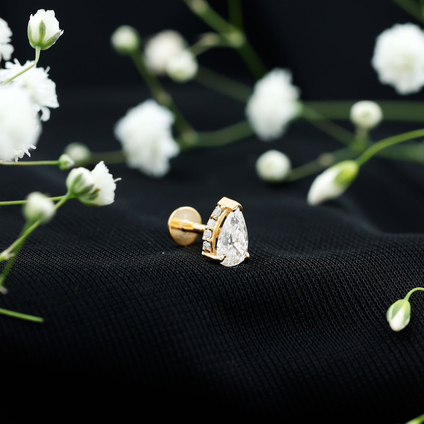 Pear Shaped Diamond Solitaire Tragus Earring